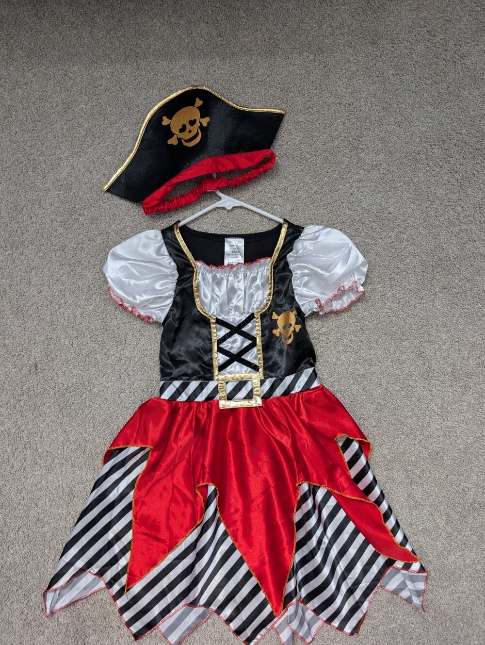 Girls Black, Red & White Pirate Dress with Matching Tricorn Hat size 7-8 years
